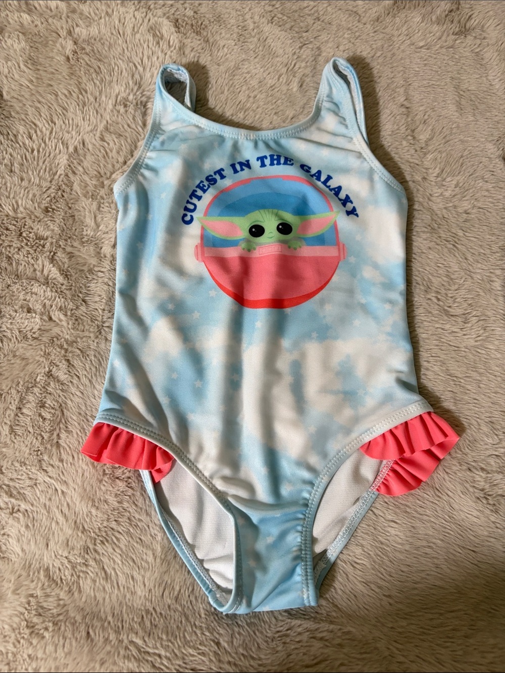 Star Wars Light Blue & Coral Pink Baby Yoda One-Piece Swimsuit